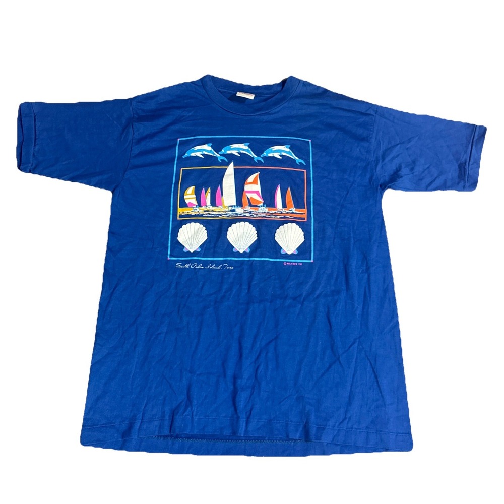 Vintage South Padre Island Beach T Shirt Mens Size XL Blue VTG